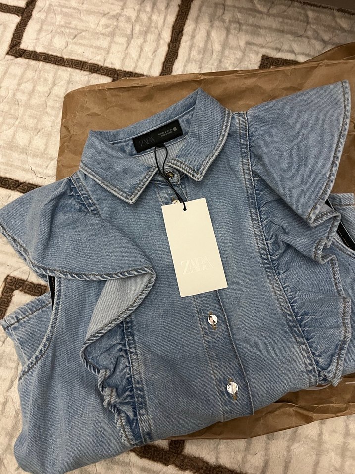 Kadın Pastel Mavi Batik Desenli Kemerli Denim Pantolon - Görsel 4