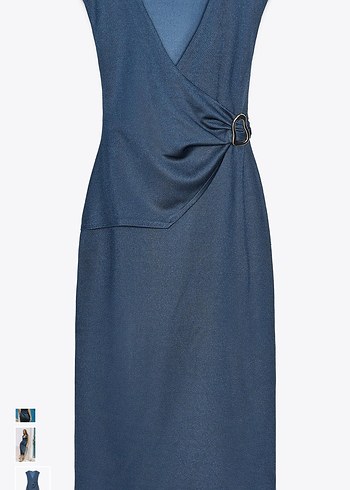 Kadın Lacivert Drapeli Uzun Denim Elbise - Görsel 4