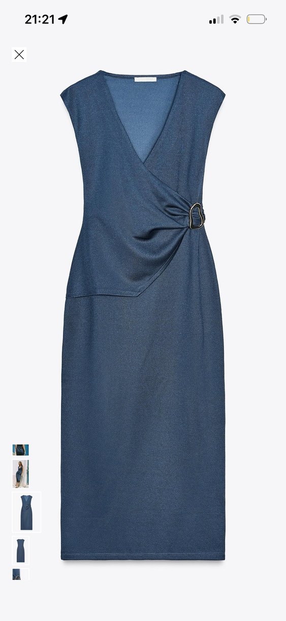 Kadın Lacivert Drapeli Uzun Denim Elbise - Görsel 4