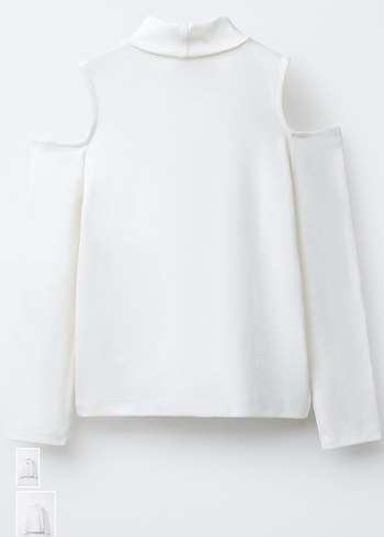 Beyaz Kız Çocuk Triko Omuz Detaylı Bluz - Görsel 2