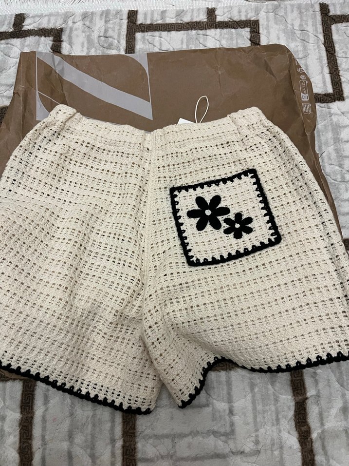 Bej Örgü Mini Şort - Görsel 2