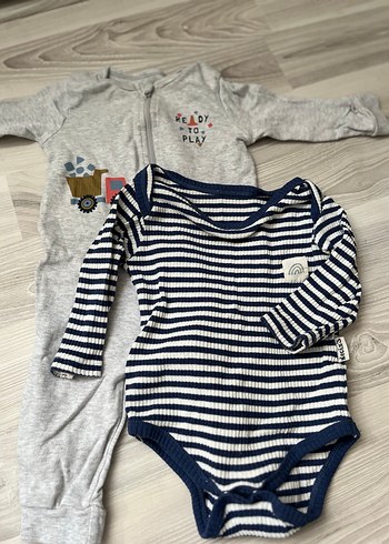 Uzun Kollu Gri ve Çizgili Bebek Body - Görsel 2