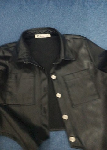 Düğmeli Siyah Deri Kadın Ceket - Görsel 2