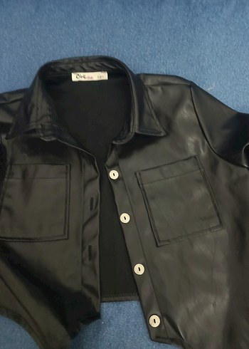 Düğmeli Siyah Deri Kadın Ceket - Görsel 3