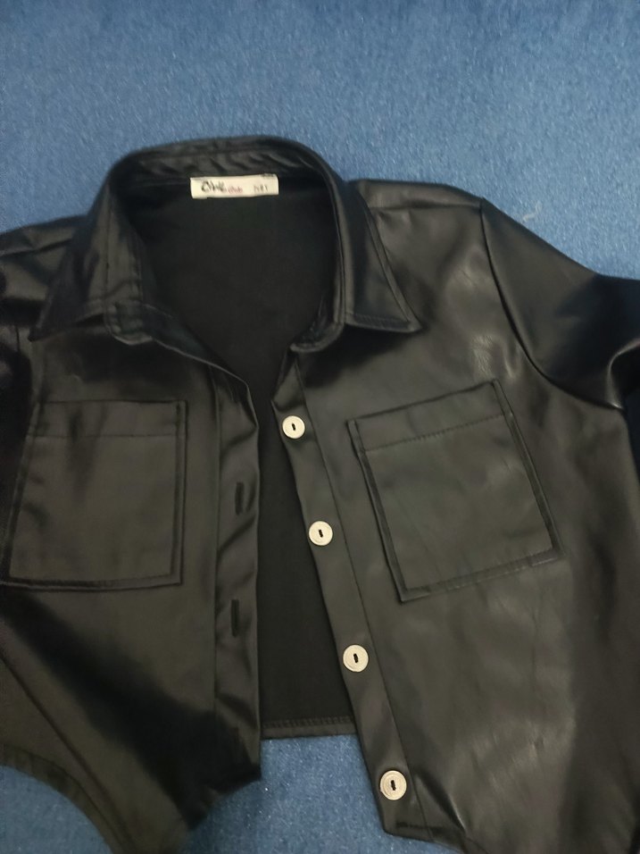 Düğmeli Siyah Deri Kadın Ceket - Görsel 3