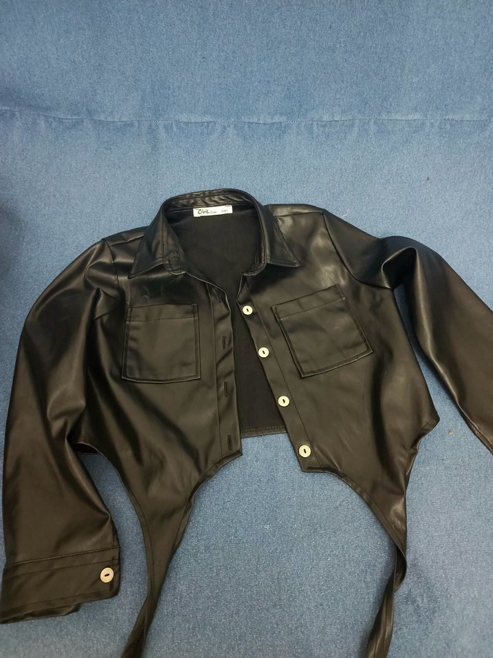 Düğmeli Siyah Deri Kadın Ceket - Görsel 5