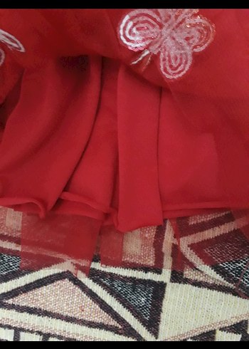 Diğer Kız Çocuk Kırmızı Nakışlı Fırfırlı Etek