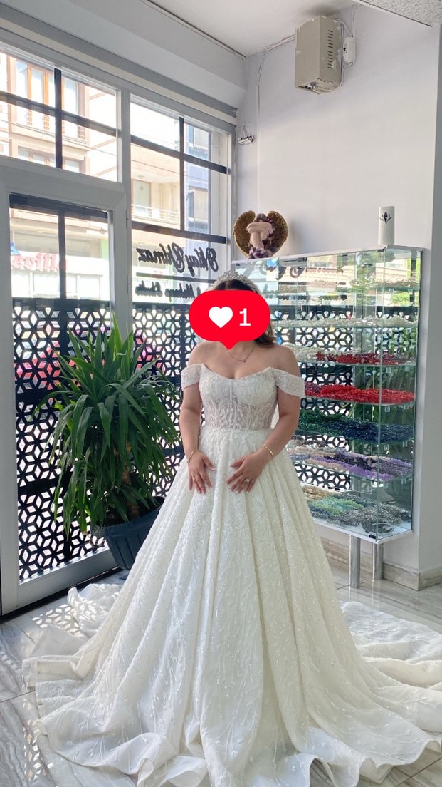 Beyaz Straplez Midi Prenses Gelinlik - Görsel 2