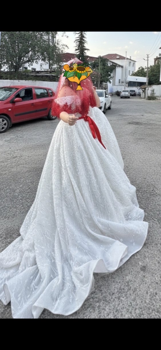 Beyaz Straplez Midi Prenses Gelinlik - Görsel 3