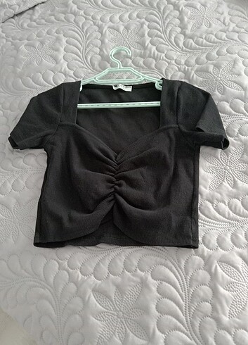 İnce triko esnek siyah crop