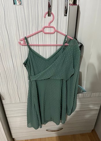 Yeşil Mini Drapeli Tek Omuz Abiye Elbise - Görsel 4