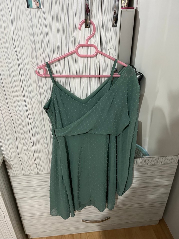 Yeşil Mini Drapeli Tek Omuz Abiye Elbise - Görsel 4