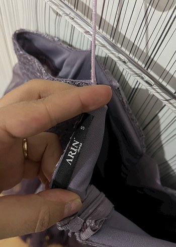 Dantel İşlemeli Straplez Mini Mor Nişan Elbisesi - Görsel 4