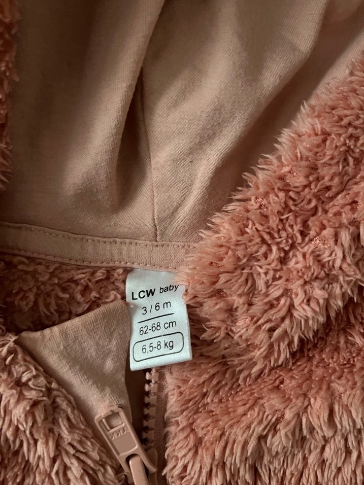 Pembe  Peluş Kapüşonlu Bebek Tulumu - Görsel 2