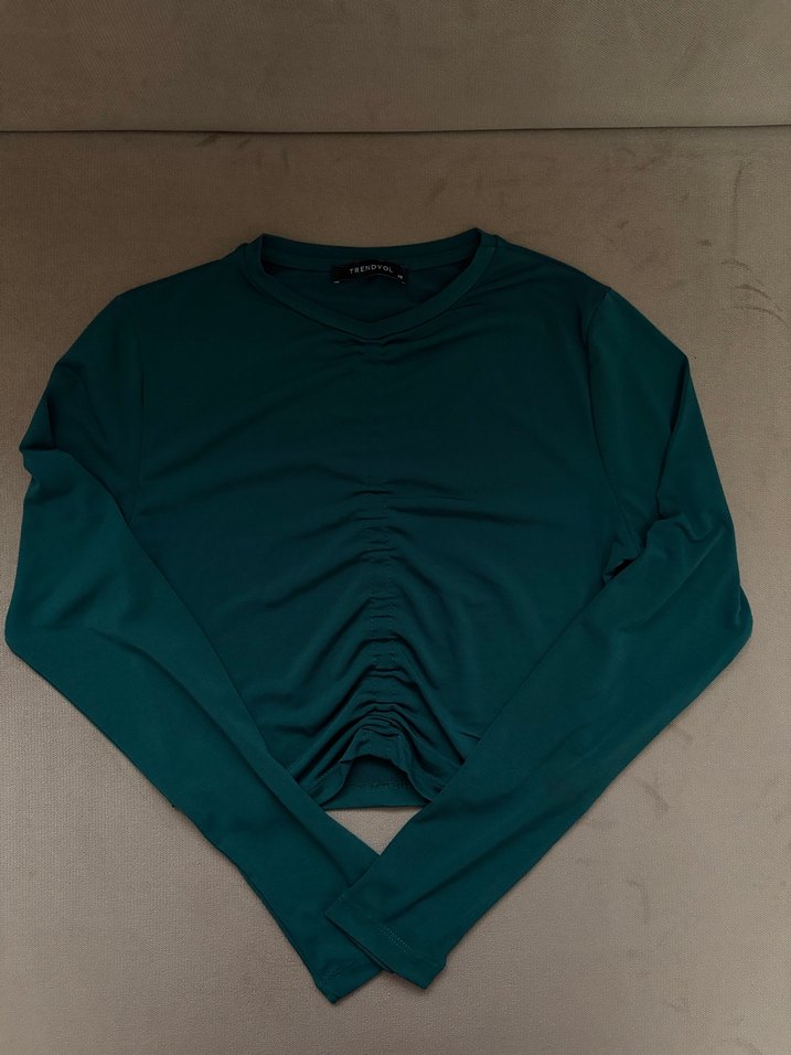 Uzun Kollu Turkuaz Kadın Bluz - Görsel 3