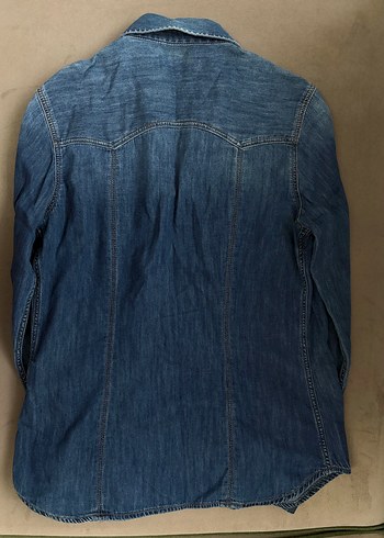 Düğmeli Mavi Denim Kadın Gömlek - Görsel 5