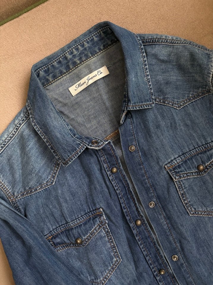 Düğmeli Mavi Denim Kadın Gömlek - Görsel 3