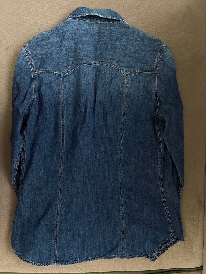 Düğmeli Mavi Denim Kadın Gömlek - Görsel 5