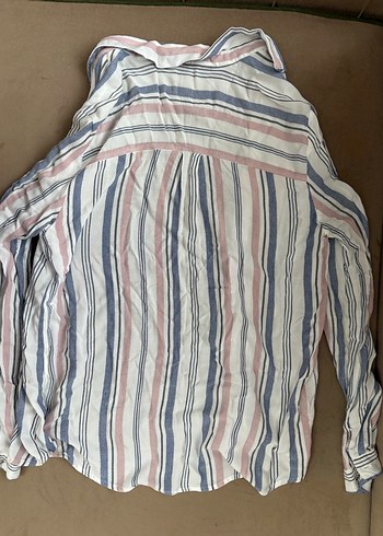 Çizgili Keten Gömlek, Uzun Kollu, Bol Kesim - Görsel 4