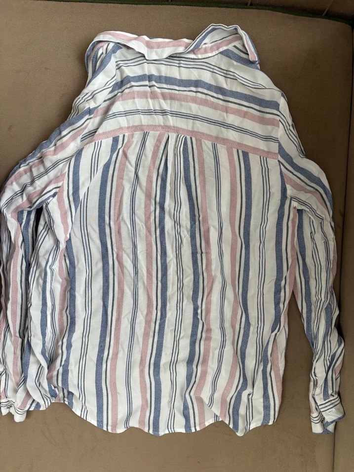 Çizgili Keten Gömlek, Uzun Kollu, Bol Kesim - Görsel 4