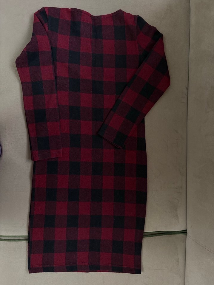 Bordo Kareli Uzun Kollu Triko Elbise - Görsel 4