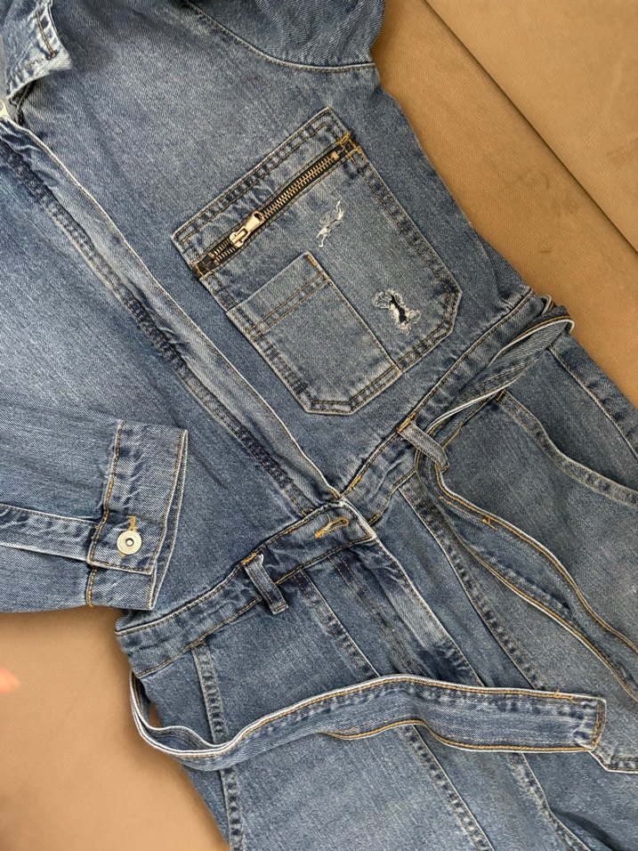 Kadın Kot Tulum Uzun Kollu Midi Boy - Görsel 5