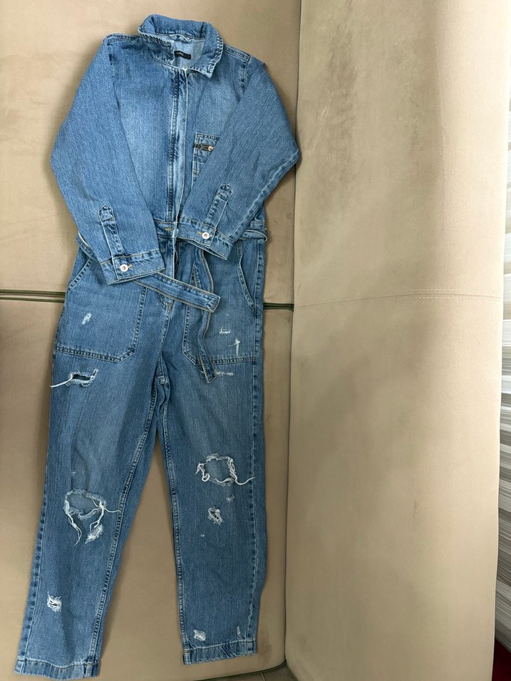 Kadın Kot Tulum Uzun Kollu Midi Boy - Görsel 3