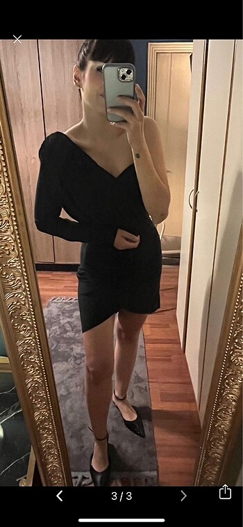 m Beden Siyah Tek Kol Gece Elbisesi