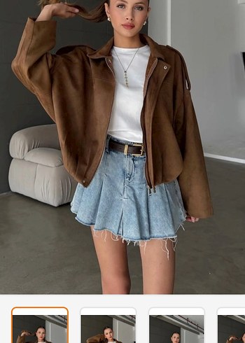 Kahverengi Süet Mini Ceket - Görsel 3