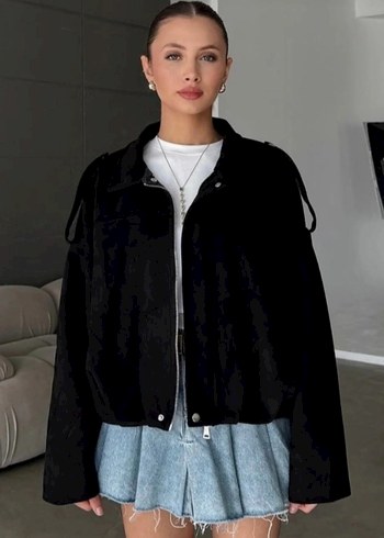 Siyah Mini Kadın suet Ceket - Görsel 2