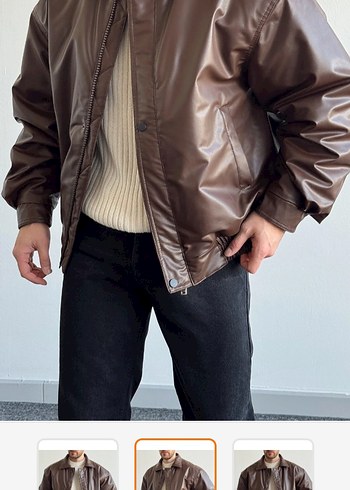 Kahverengi Deri Kemerli Erkek Ceket - Görsel 2