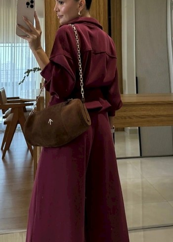 Bordo Uzun Kol ve Kemerli Kadın Takım - Görsel 2