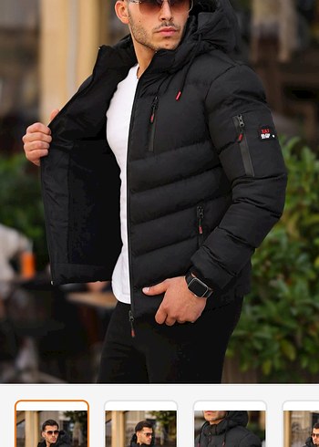 Siyah Kapüşonlu Erkek Mont - Görsel 5