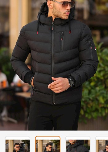 Siyah Kapüşonlu Erkek Mont - Görsel 4