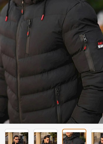 Siyah Kapüşonlu Erkek Mont - Görsel 3