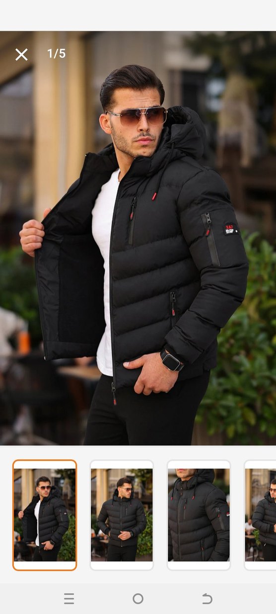 Siyah Kapüşonlu Erkek Mont - Görsel 5