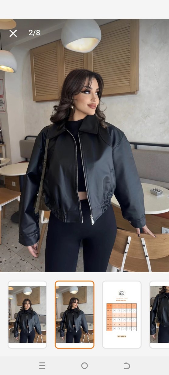 Kadın Siyah Deri Fermuarlı Ceket - Görsel 2