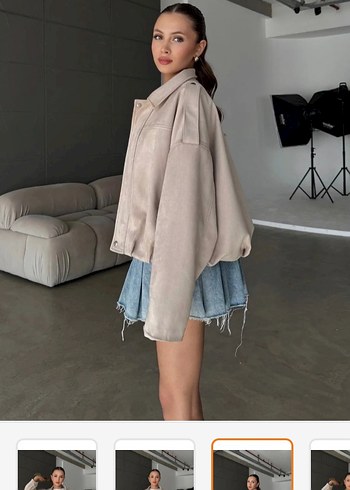 Bej Kadın Kısa suet Ceket - Görsel 2