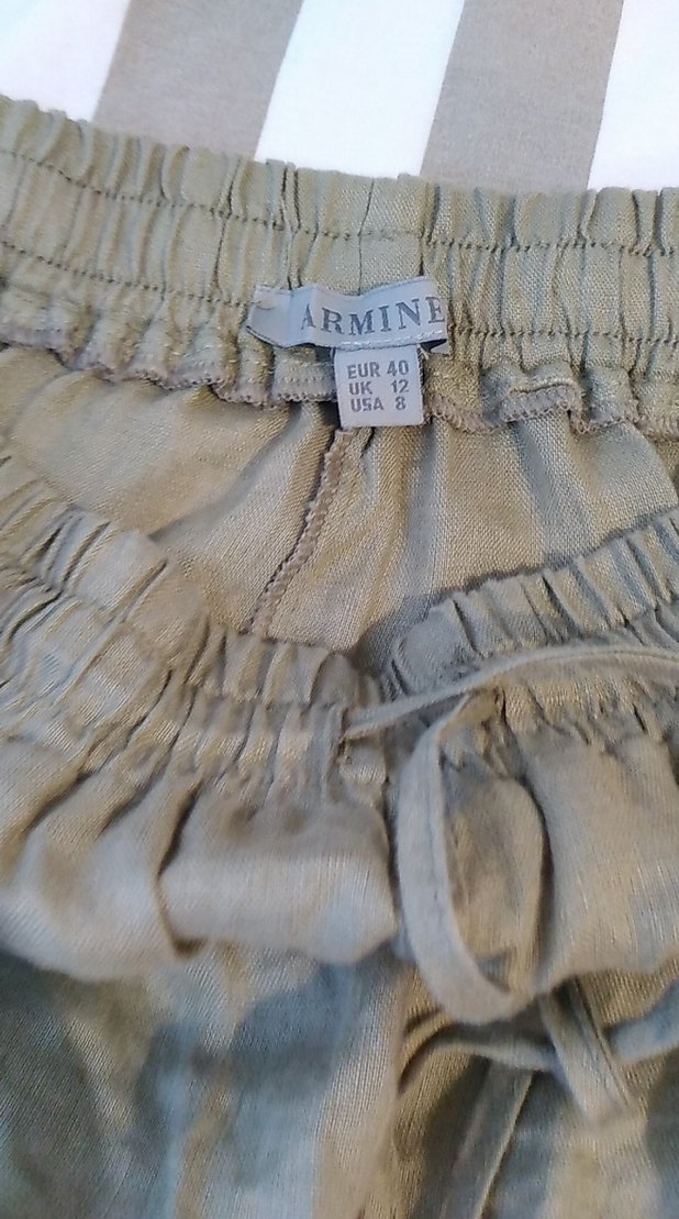 Bej Geniş Kesim Keten uzun Pantolon - Görsel 2