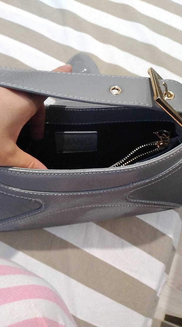 Klasik Gri Deri Kadın Omuz Çantası - Görsel 2