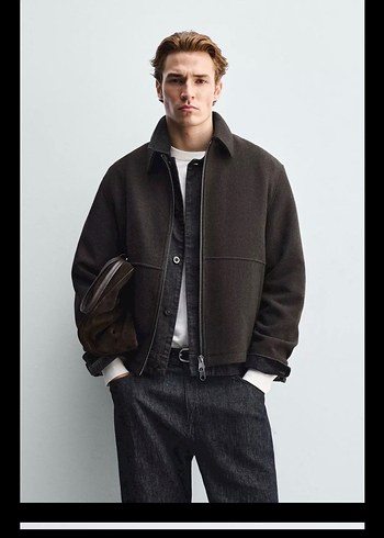 Zara Yünlü Kahverengi Ceket - Görsel 3