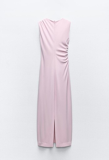 s Beden pembe Renk Zara drape detaylı midi elbise