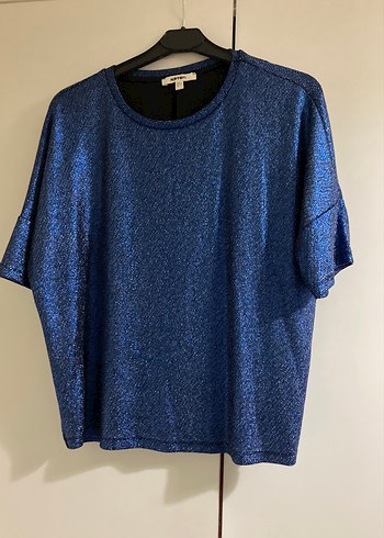 Mavi Parlak Mini Örme Kadın Bluz - Görsel 2