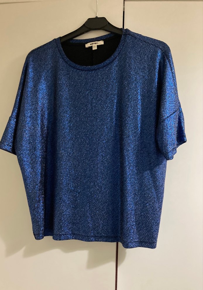 Mavi Parlak Mini Örme Kadın Bluz - Görsel 2