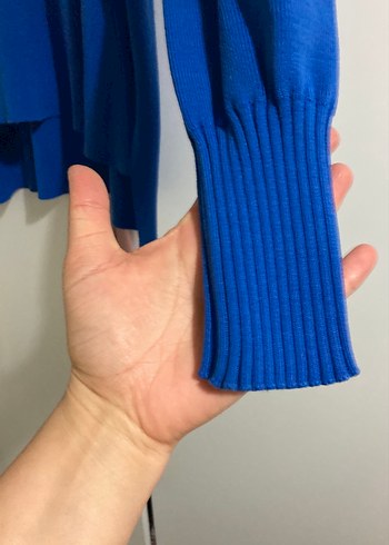 Kadın Mavi V Yaka Triko Kazak - Görsel 3