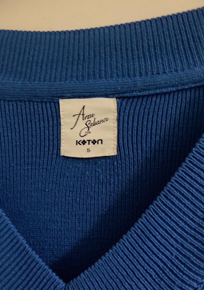 Kadın Mavi V Yaka Triko Kazak - Görsel 2