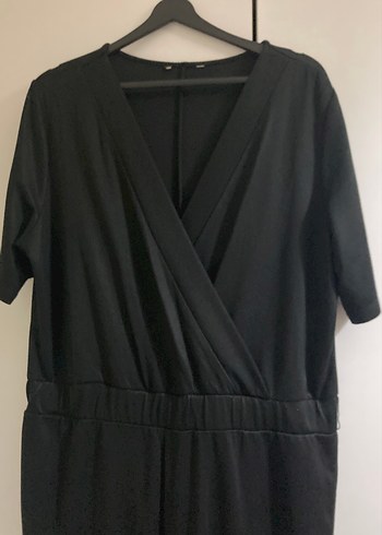 Siyah V Yakalı Kadın Midi Tulum - Görsel 2