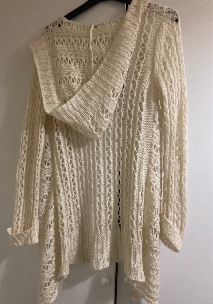 Kadın Beyaz Örgü Bohem Hırka - Görsel 3