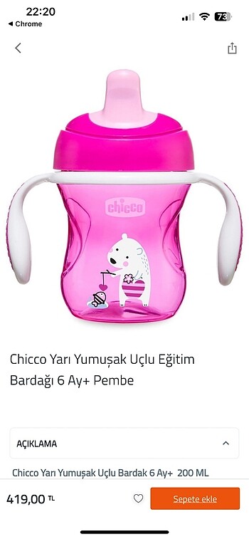 Beden pembe Renk Chicco Alıştırma Bardağı 6+