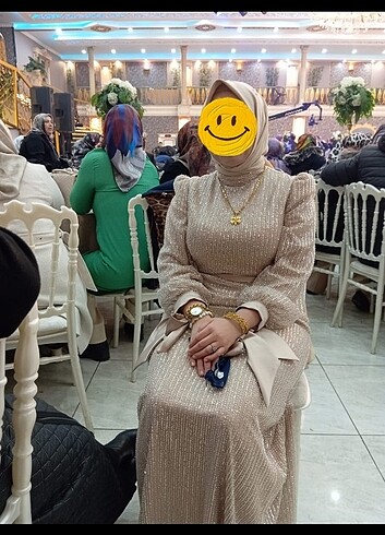 44 Beden ten rengi Renk Ful Taş İşlemeli Tesettür Abiye